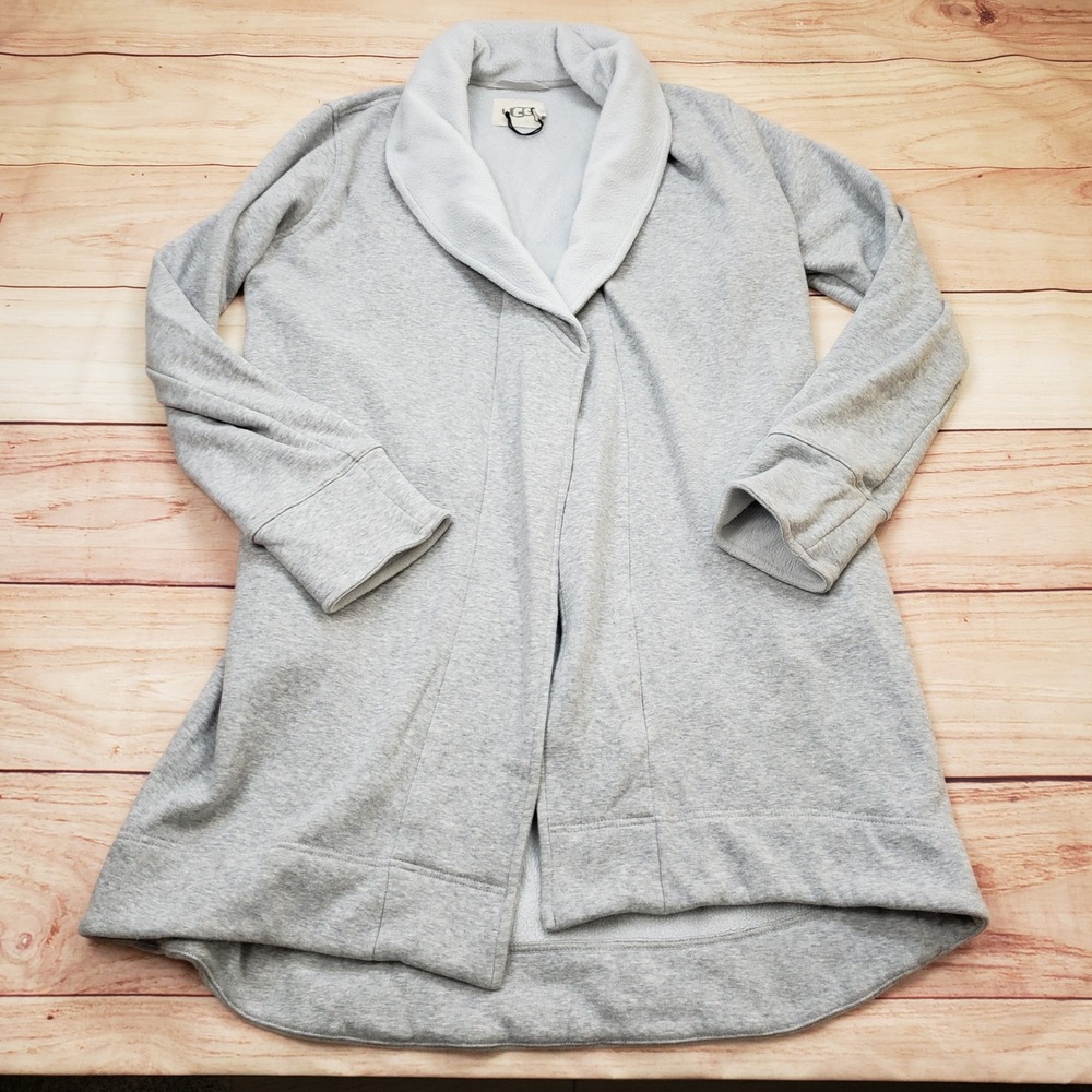 UGG Duffield II Robe Cardigan Womens Medium Grey Fleece Lined Open Front 1095613